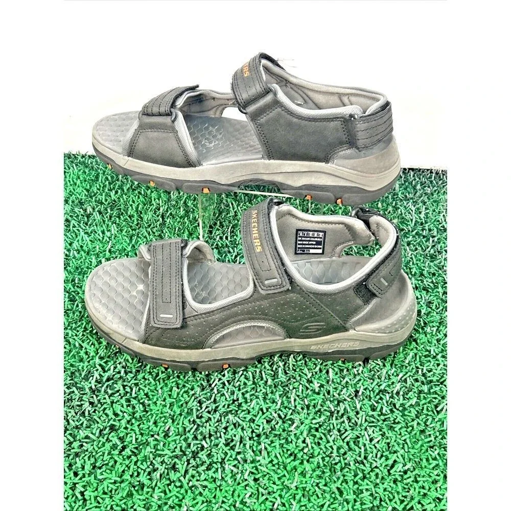 Skechers Mens 10‎ Relaxed Fit Luxe Foam Black Sport Trail Sandals 204105 BLK